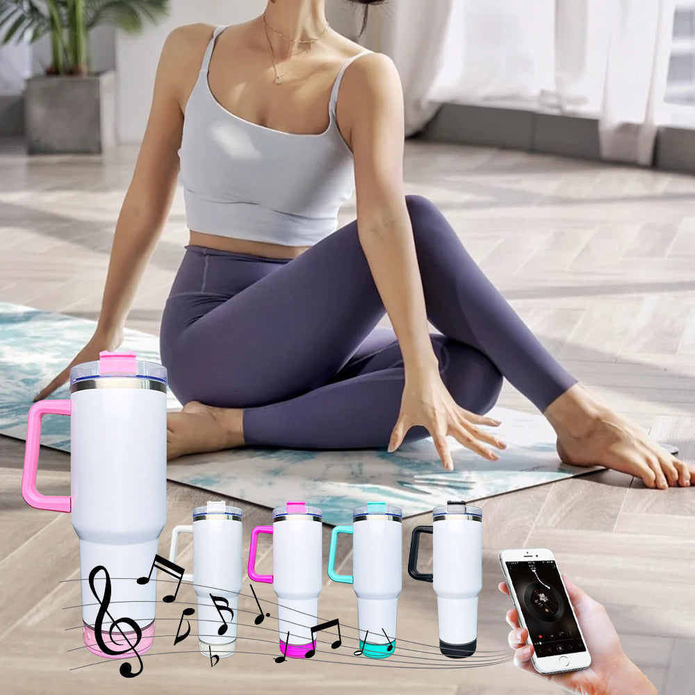 Double Vacuum Bluetooth Audio Car Tumbler, Tumbler With Handle Lid Straw, Stainless Steel Vacuum Insulated Car Mug, Thermal Iced Bottle