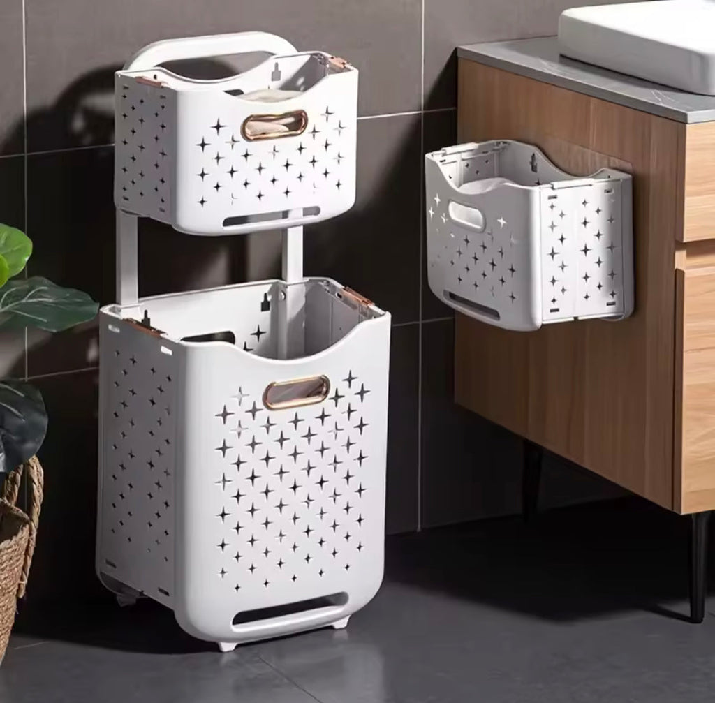 Large Capacity 2 Layers Durable Clothes Basket, Children Clothes Toys Book Storage Organizer, Foldable Laundry Basket, Multifunctional Storage Dirty Clothes Basket