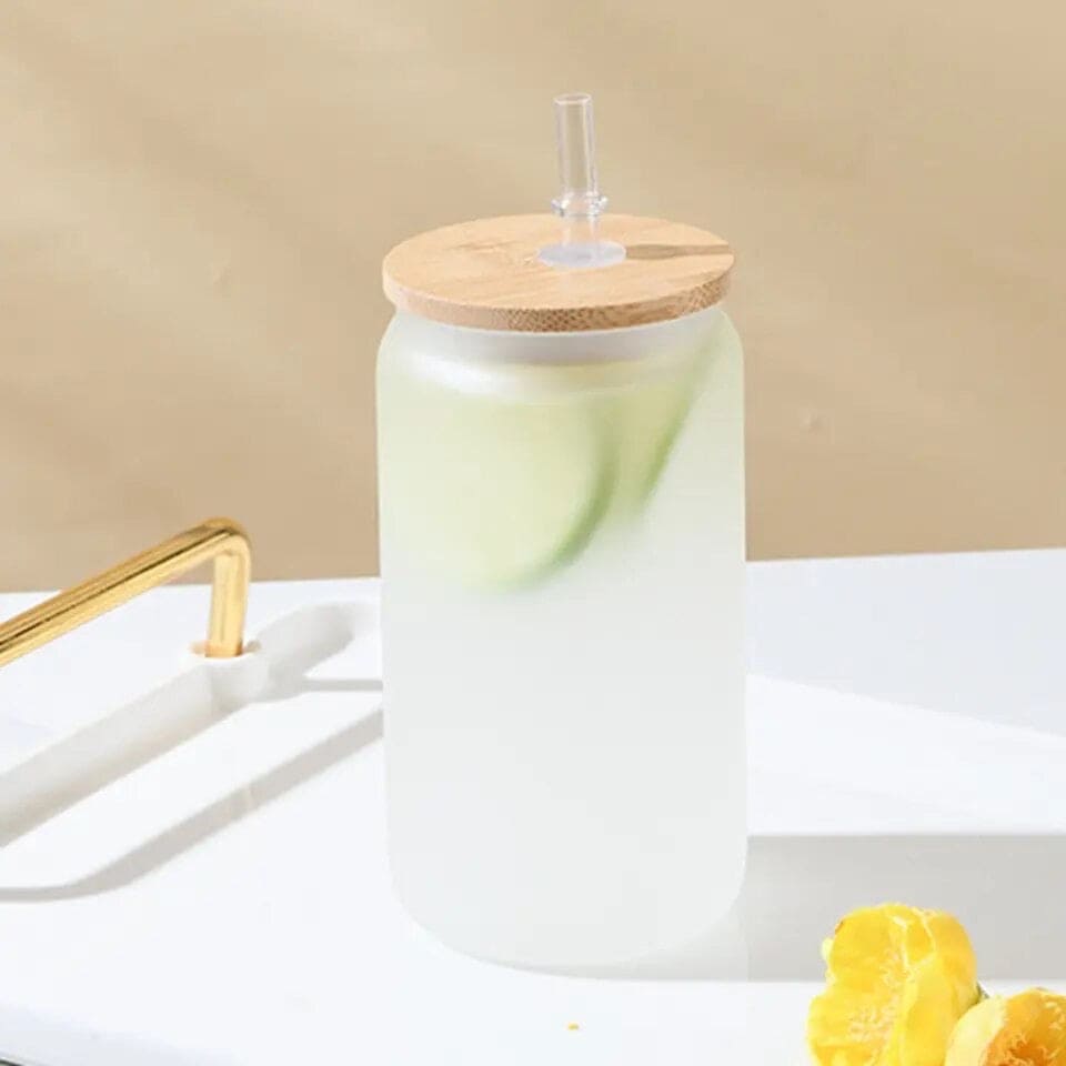 Bubble Tea Cup, 500ml Glass Mug With Bamboo Glass And Straw.