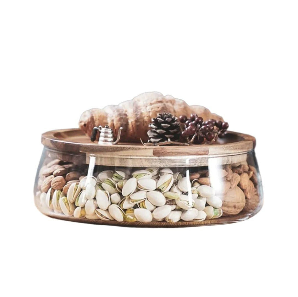 Transparent Glass Storage Canister With Wooden Lid