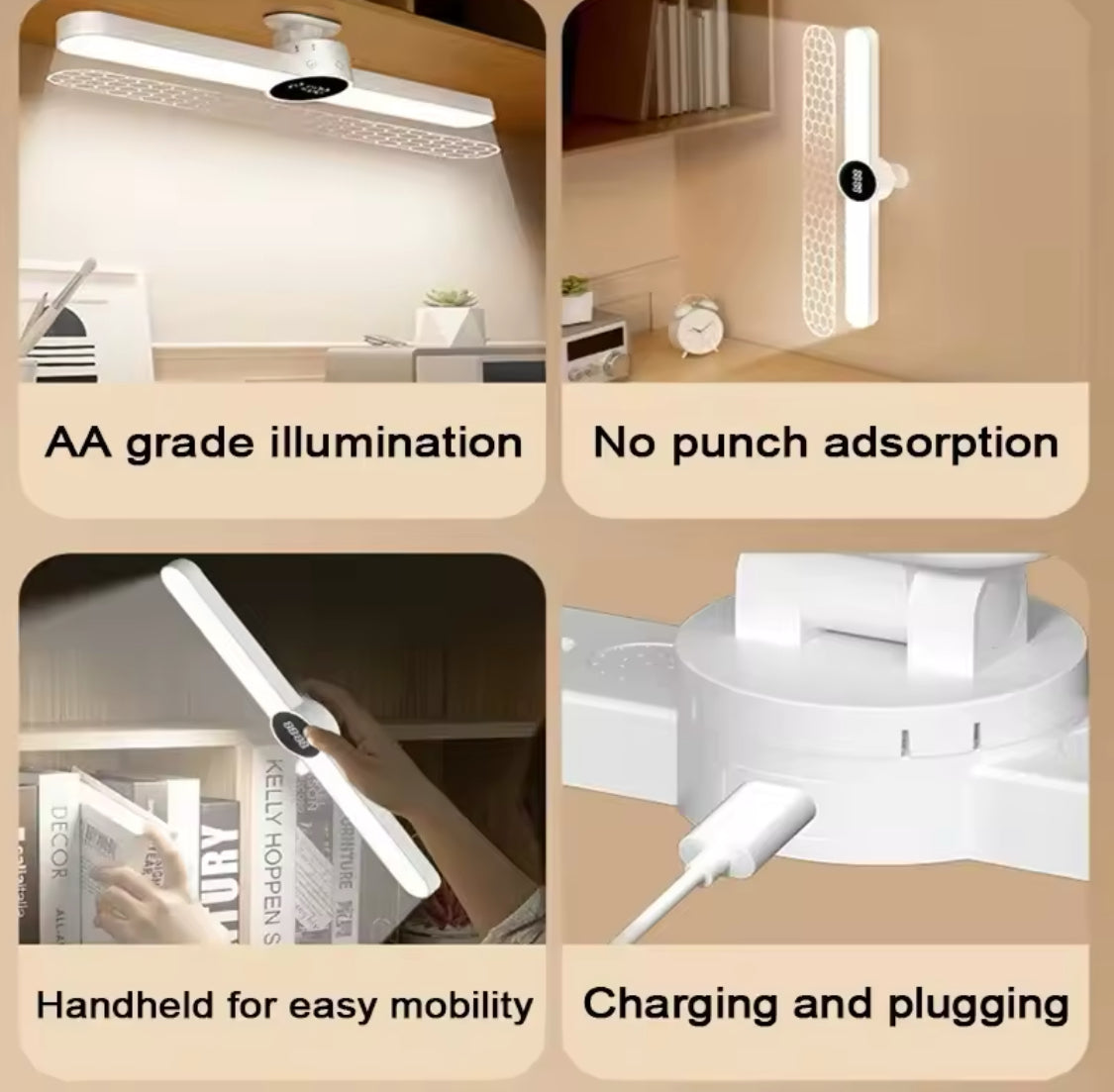 Rechargeable LED Desk Lamp,  Magnetic Stepless Hanging  Clock Table Lamp, Cabinet Closet Bedroom Desk Night Light
