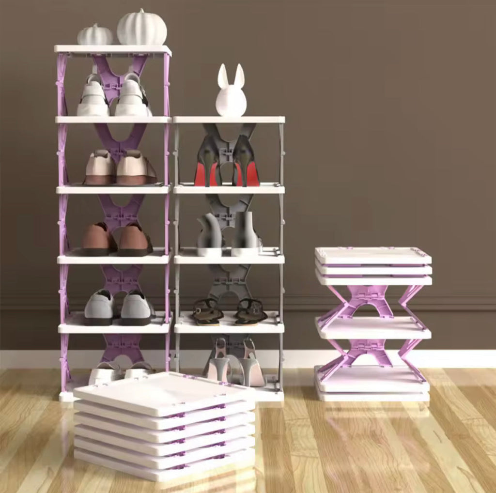 Plastic Portable Folding Shoe Rack, Multi Layer Foldable Storage Rack, Doorway Wall Corner Rack