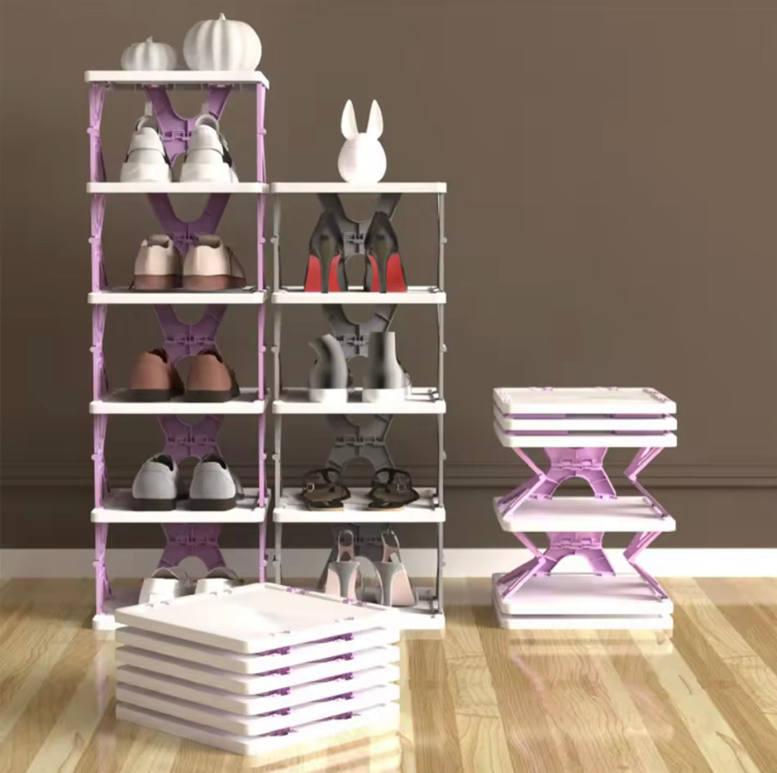 Plastic Portable Folding Shoe Rack, Multi Layer Foldable Storage Rack, Doorway Wall Corner Rack