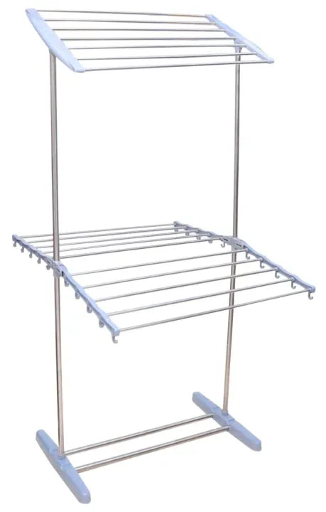 Double Layer Stainless Steel Clothes Rack, Multifunctional 2 Layer Foldable Cloth Dryer Stand Rack, Hanging Storage Wardrobe