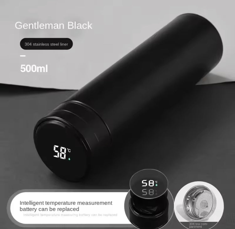500ML LED Temperature Display Bottle, Stainless Steel Intellective Thermos with Double Bottom, Smart Vacuum Insulated Water Bottle