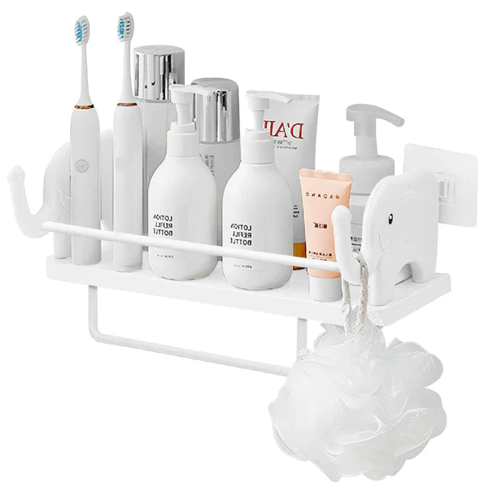 Elephant Rack With Towel Holder, Wall Mounted Elephant Floating Rack, Kitchen Bathroom Storage Shelf, Multifunctional Wall Storage Rack For Shampoo Soap Spices, Self Adhesive Wall Organizer, Multipurpose Household Wall Hanging Storage Rack