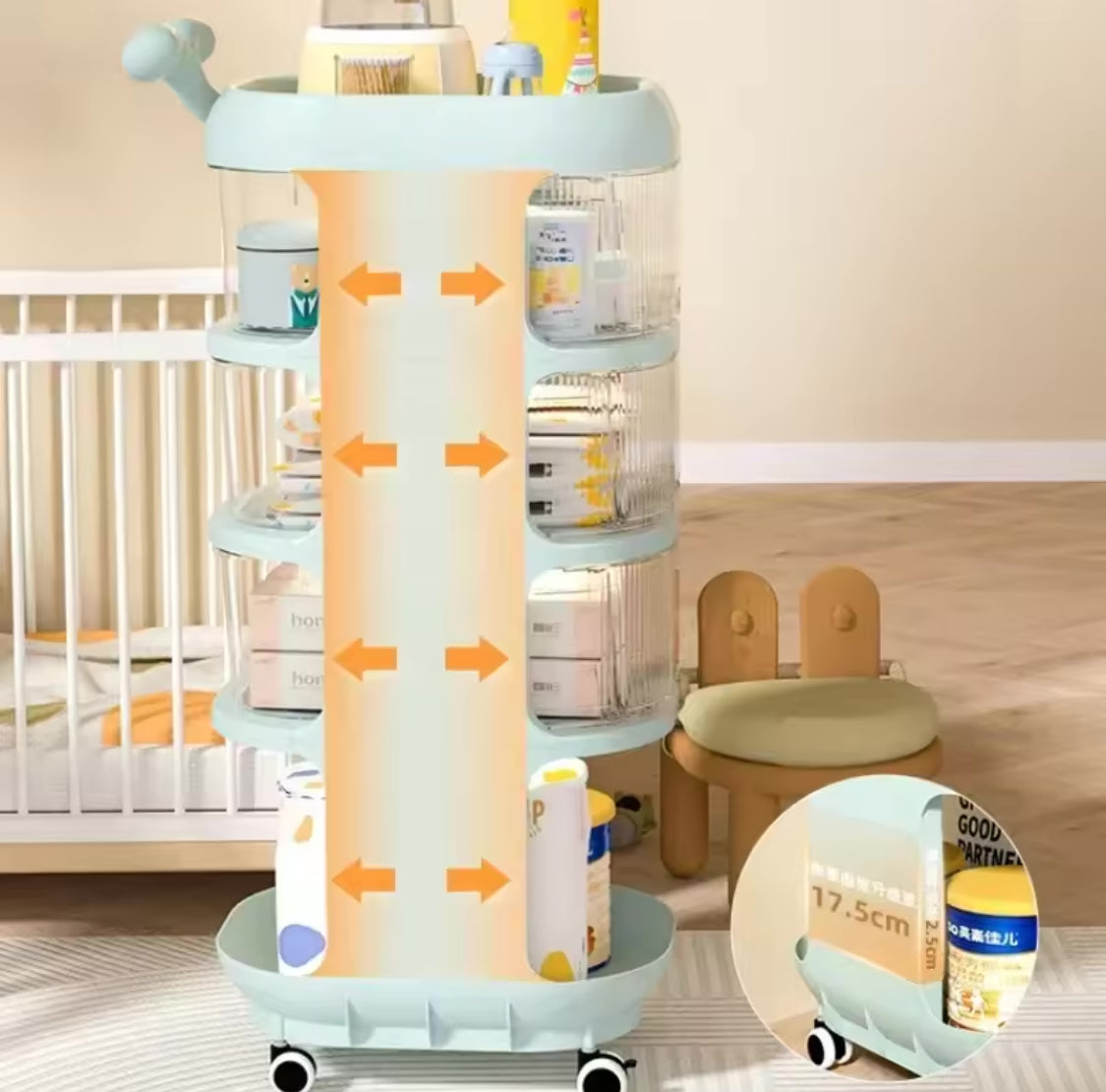 Multi Tier Rolling Storage Rack, Kids Diaper Organizer, Kids Wheels Storage Organizer, Floor Standing Storage Racks