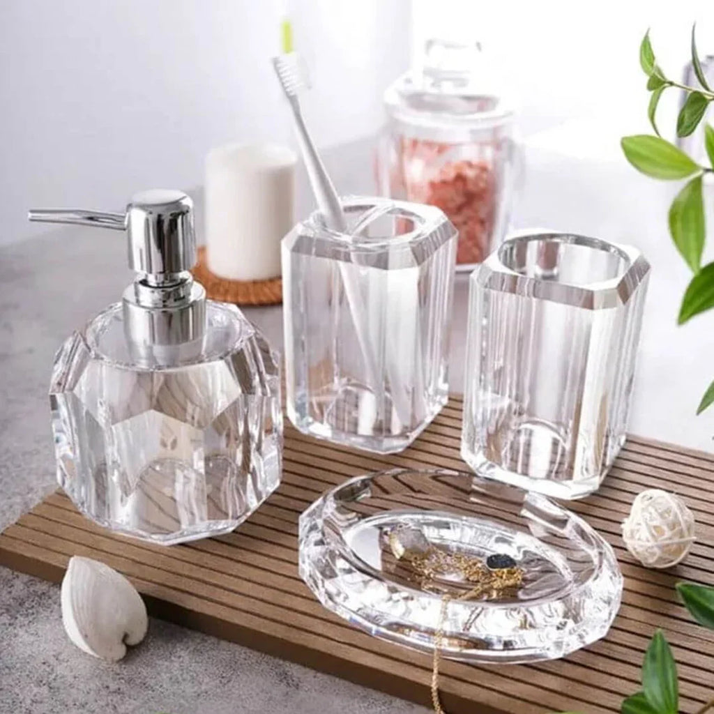 Acrylic Bathroom Set, Crystal Glass Soap Dispenser.