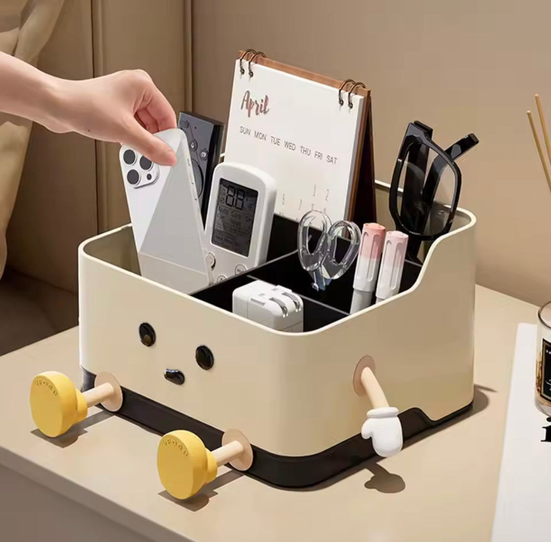 Cute Cartoon Style Desktop Storage Box, Multi Grid Countertop Cosmetic Organizer Shelf, Cute Desktop Decoration Accessories