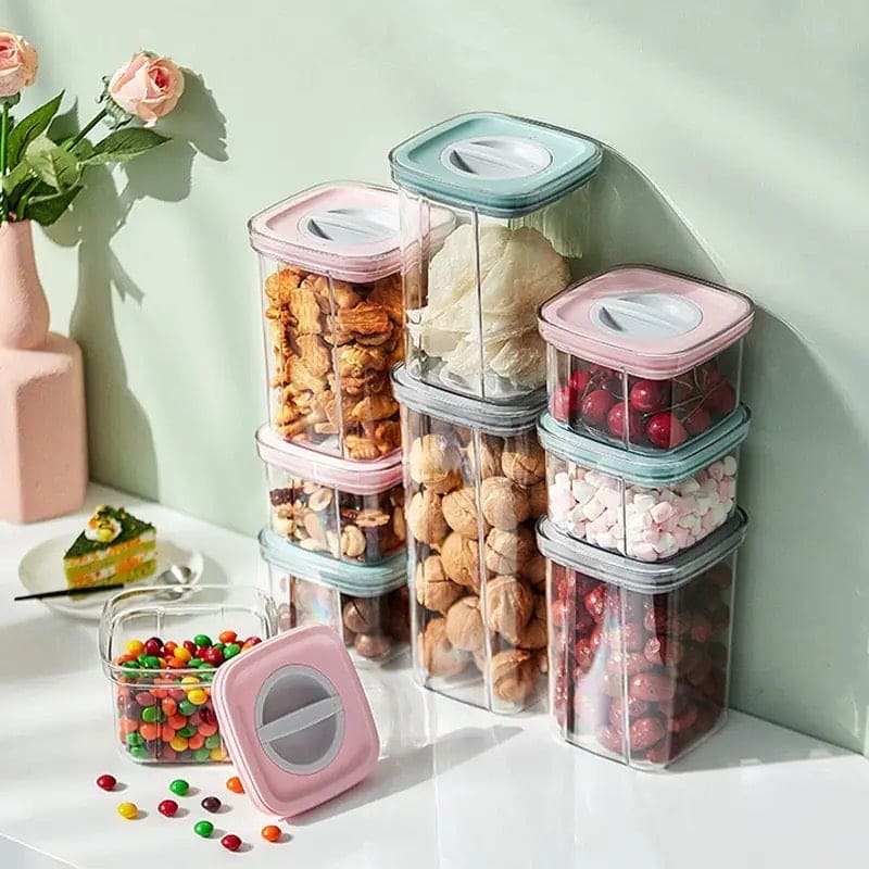 Spiral Button Sealed Container,  Plastic Food Storage Container, Kitchen Organizer Jars Box, Multi Capacity Grain Storage Box, Kitchen Snacks Dry Plastic Fresh Keeping Tank,  Acrylic Condiment Seasoning Set