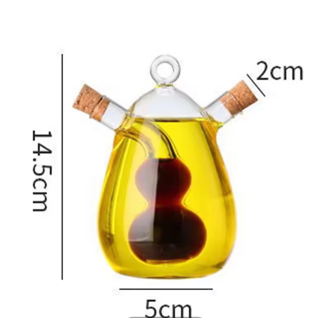 2 In 1 Glass Oil Bottle , Multipurpose Glass Bottle Jar, Creative Double Mouth Glass Seasoning Oil Pot, Double Oil Dispenser With Cork
