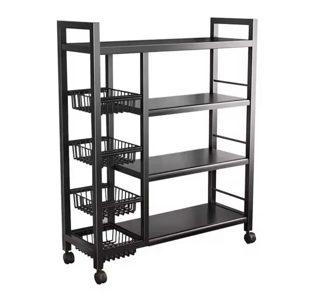 Multilayer Storage Rolling Cart, Moveable Kitchen Storage Rack With Baskets, Multifunctional Kitchen Organizer