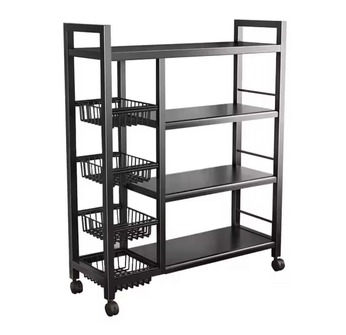 Multilayer Storage Rolling Cart, Moveable Kitchen Storage Rack With Baskets, Multifunctional Kitchen Organizer
