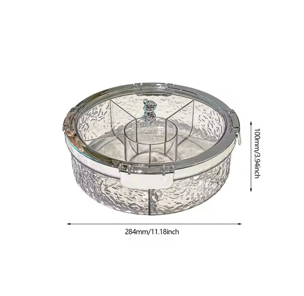 Luxury Sealed Snack Tray With Cover, Five Grid Multi Compartment Dry Fruit Tray, Round Snack Box With Lid, Rotating Serving Tray