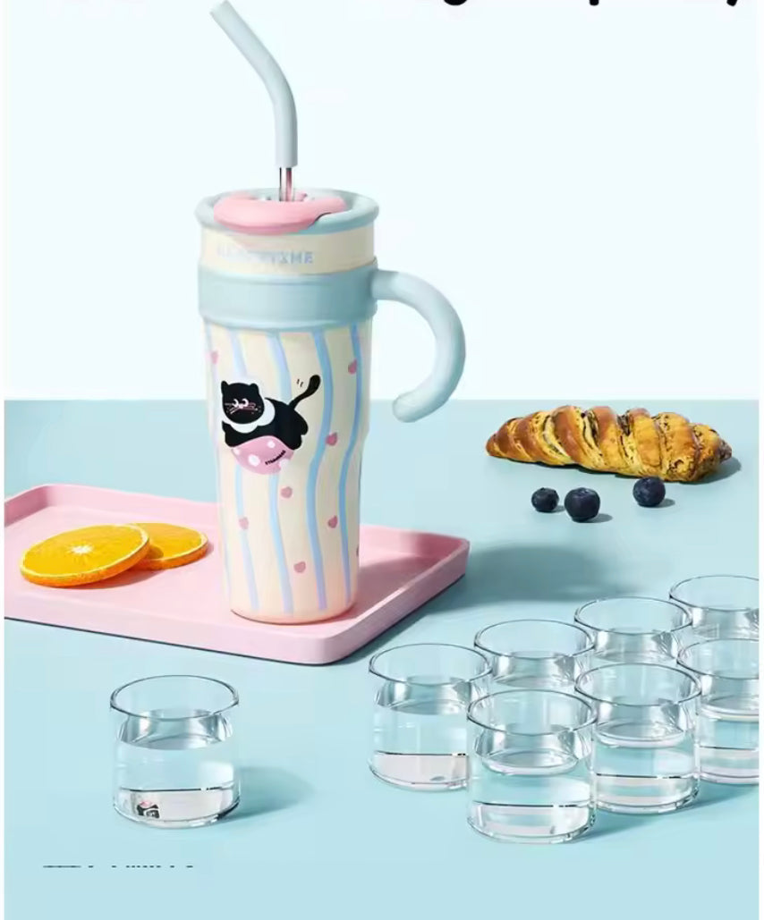 1200ml Cute Stainless Steel Tumbler With Straw, Cute Thermos Water Bottle, Outdoor Coffee Travel Mug