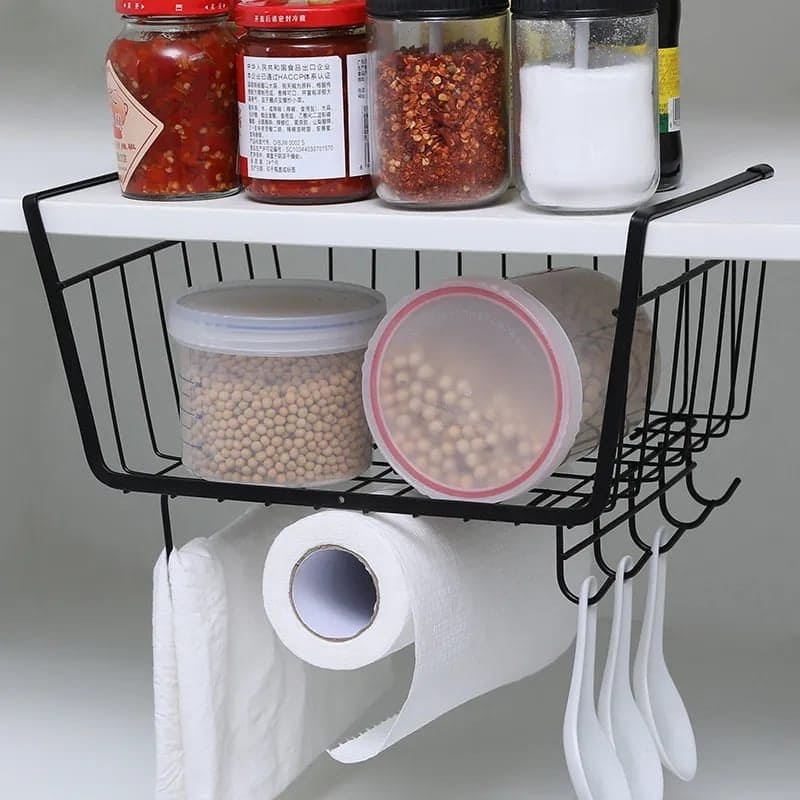 Under Cabinet Hanger Rack, Home Kitchen Hanging Mesh Basket, Wire Shelf Block Rack Organizer, Cabinet Partition Wardrobe Storage Rack, Multipurpose Space Saving Hanging Under Baskets