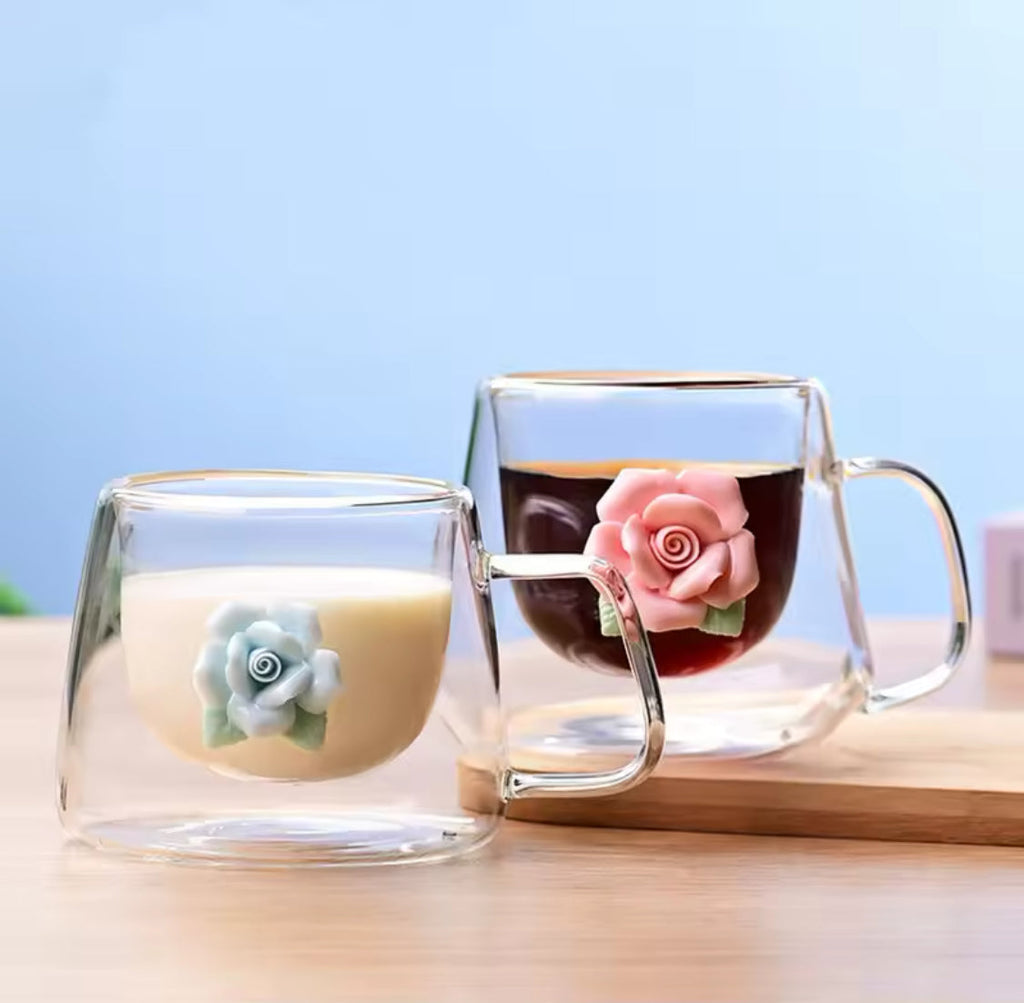 250ml Double Wall Glass Coffee Mug, Bow Design Transparent Mug, Heat Resistant Espresso Cup