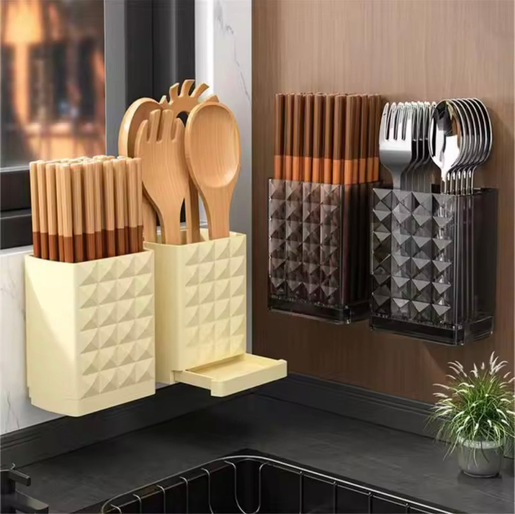 Drillable Cutlery Storage Rack, Wall Mounted Chopsticks Storage Boxes, Kitchen Cutlery Drain Rack