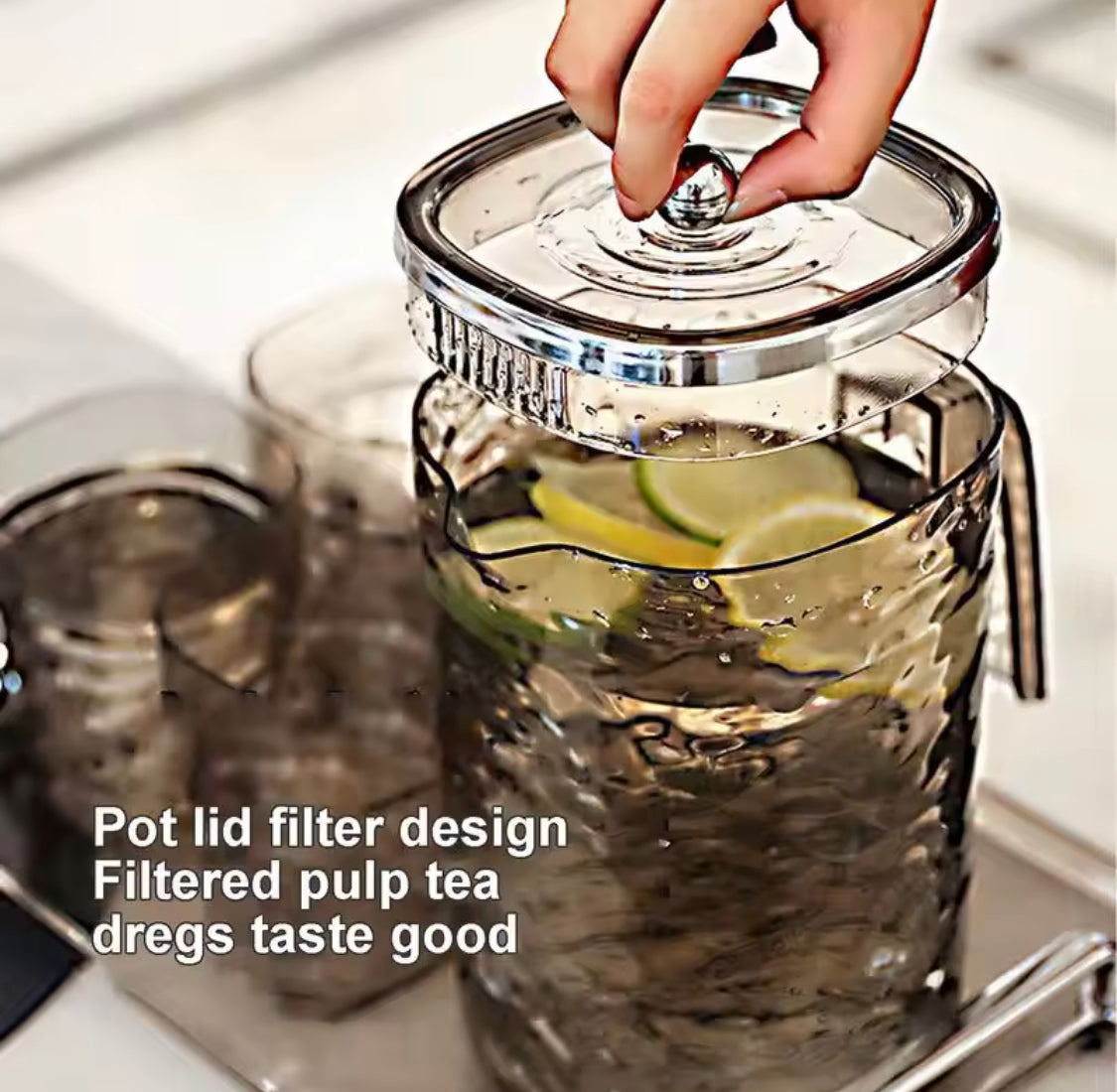 Glass Pitcher With Lid, Heat Resistant Juice Containers, Transparent Glass Water Jug