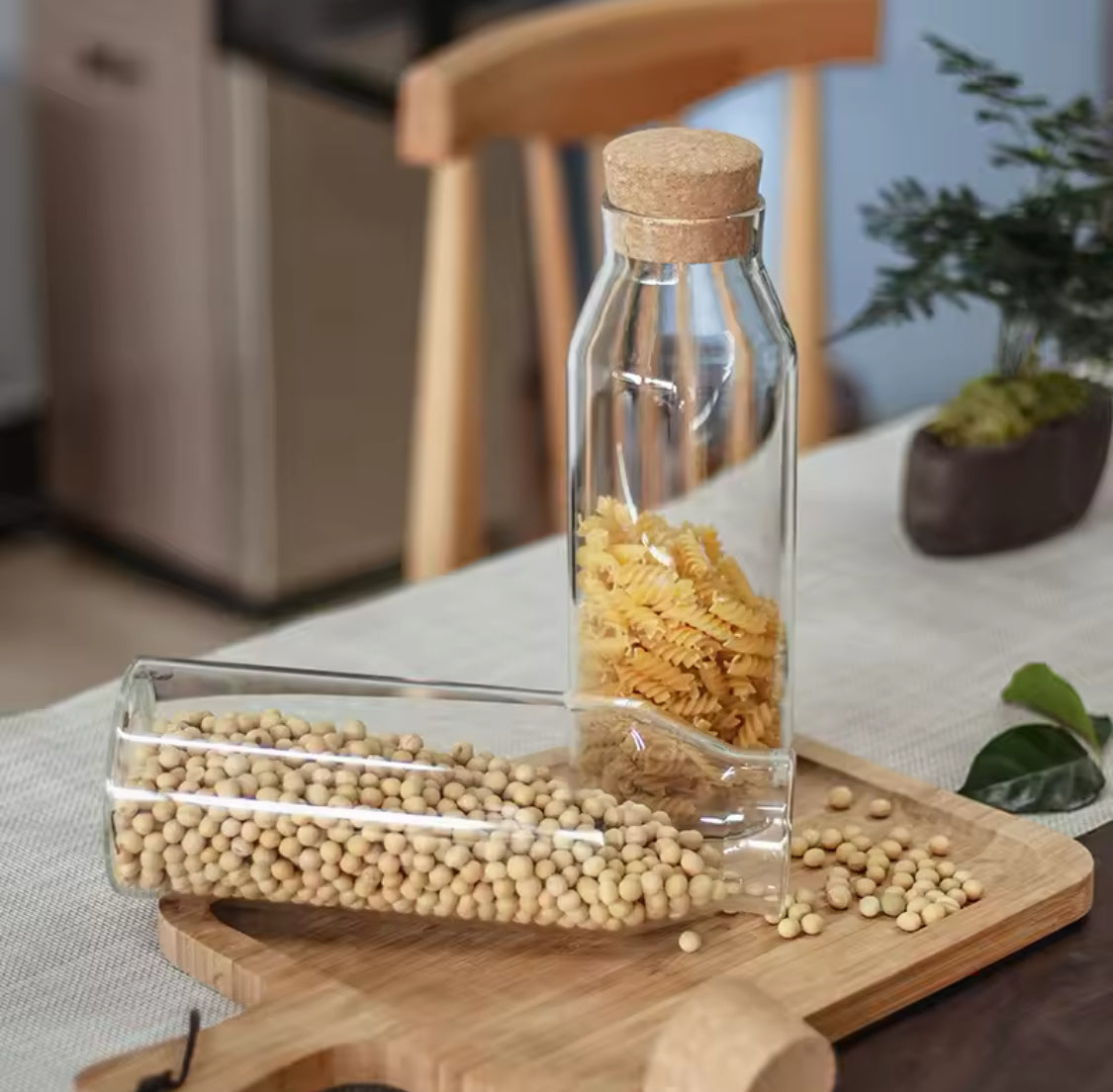 Transparent Glass Nut Storage Jar, Glass Jar Bottle With Wood Cap, Coffee Beans Storage Bottle