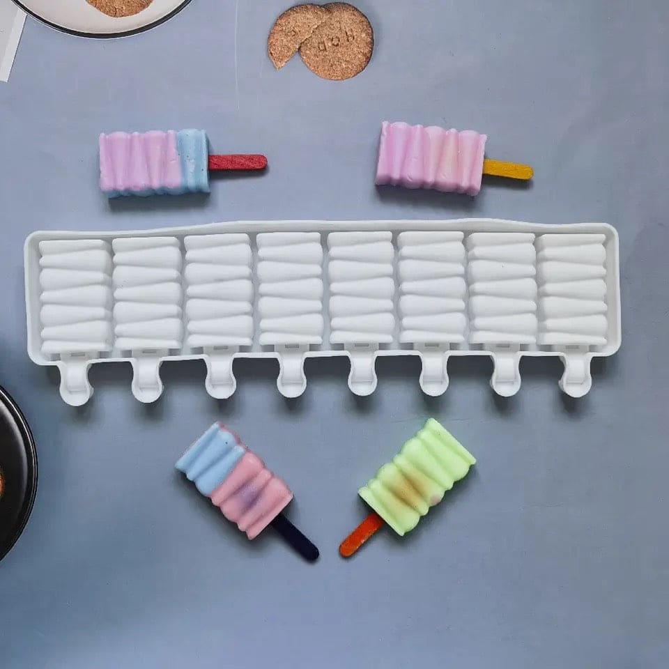 8 Cell Silicon Popsicle Mold, Building Block DIY Molds, 3D Cake Jelly Ice Baking Tray, Multipurpose Pudding Ice Cake Mold, Ice Pop Up Maker Mold