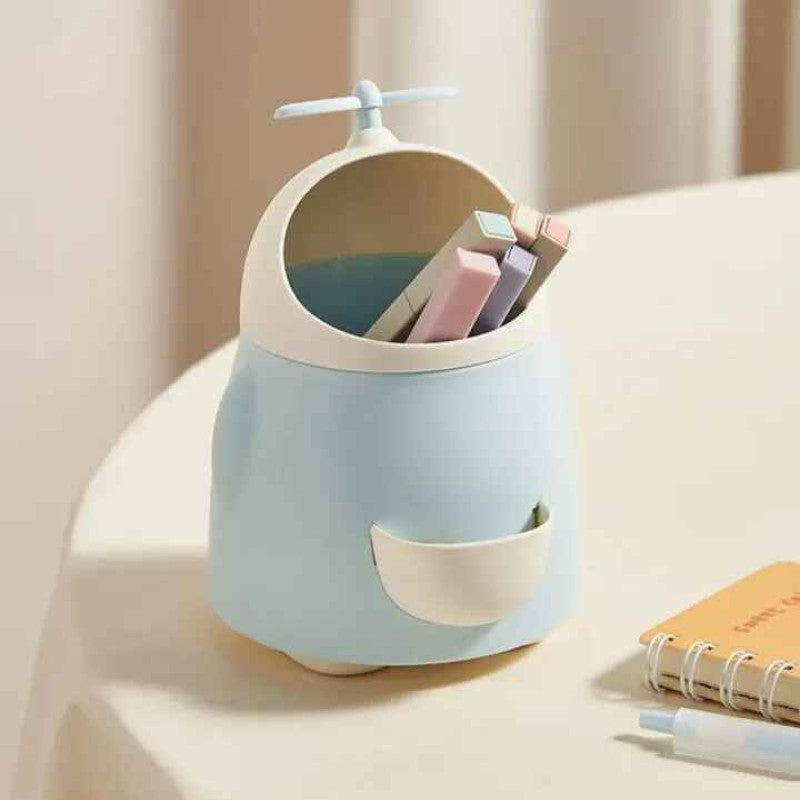 Cute Fan Design Storage Bucket, Multifunctional Pen Holder With Sharpener, Desktop Makeup Brush Storage Box