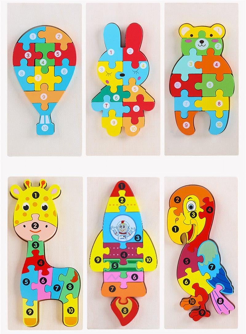 Jigsaw 3D Puzzle Set, Animal Cartoon 3D Puzzle Toys, Blocks Matching Toys, Hand Grip Plate Toddler Toys, Montessori Wooden Puzzles For Children, Kids Educational Learning Jigsaw Puzzle