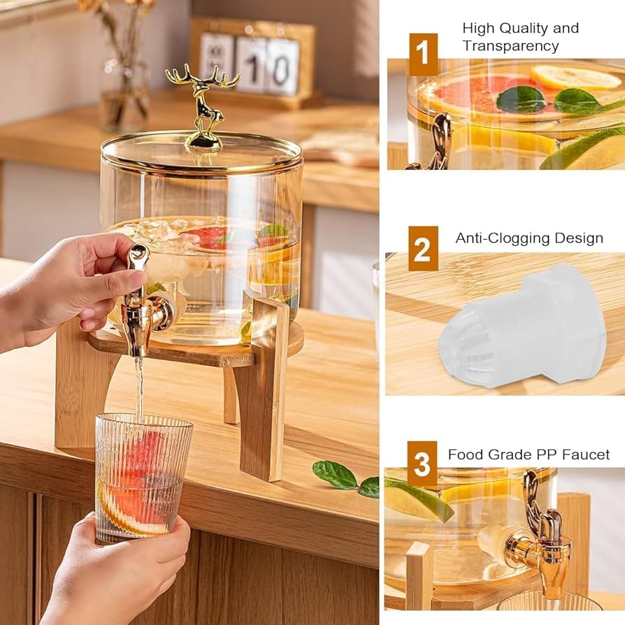 Borosilicate Glass Beverage Dispenser, Water Storage Glass Dispenser, Beverage Storage Jar, Glass Drinking Water Dispenser