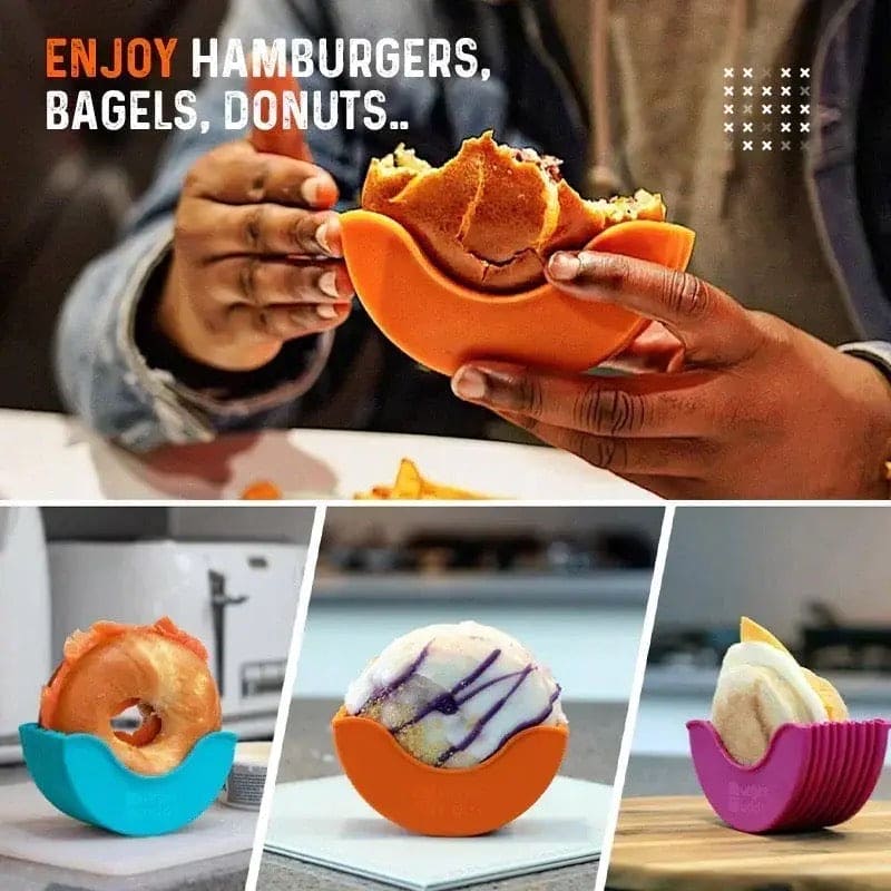 Hamburger Holder, Reusable Sandwiches Holder, Burger Buddy Clip Rack, Food Grade Silicone Burger Rack, Expandable Adjustable Burger Holder, Silicone Hamburger Clip, Anti Drop Hamburger Box, Washable Telescopic Hamburger Holder