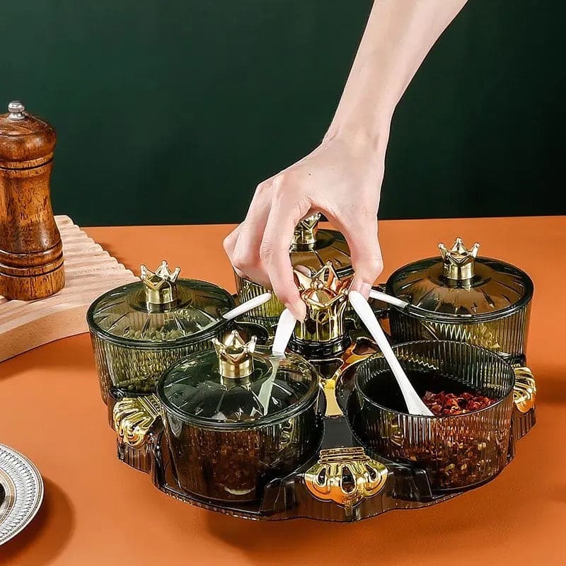 Golden Crown Spice Box, Creative Nut Candy Storage Box, Luxury Kitchen Salt Jar Pepper Sugar Bottle, Snack Tray Rotating Box, Snack Tray Rotating Box, Candy Tray Dried Fruit Tray Storage Box, Transparent Dried Fruit Box