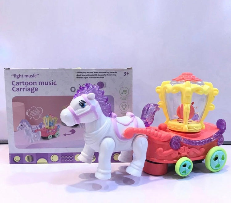 Kids Horse Carriage Music Toy, Battery Operated Kid Toy, Cartoon Light Music Playing Toy