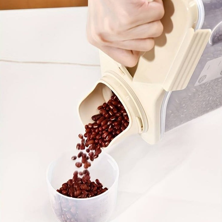 Cube Rice Storage Box, Kitchen Sealed Food Container, Transparent Grain Storage Tank, Food Storage Container with Pouring Spout And Measuring Cup Lid, Kitchen Pantry Organizer