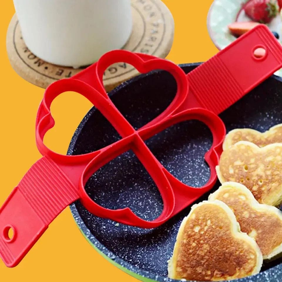4 Heart Egg Pan Mold, Nonstick Egg Pancake Maker, Reusable Pancake Maker, Egg Ring Kitchen Cooking Baking Tool, Heart Maker Egg Cooker Pan, Flip Eggs Mold Kitchen Baking Accessories