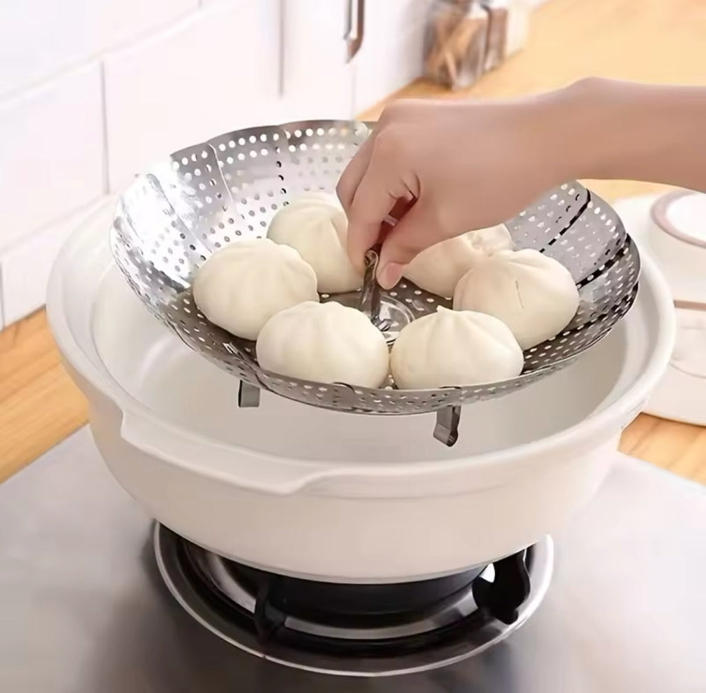 Multifunctional Stainless Cooking Steamer, Foldable Kitchen Steamer Plate, Anti-Scald Steamer Basket, Deep Fryer Pot Strainer