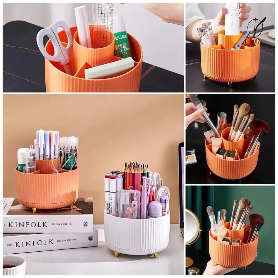 Versatile Desk Organizer, Multi Compartment Storage Box, 360°Rotating Desktop Makeup Brushes Organizer.
