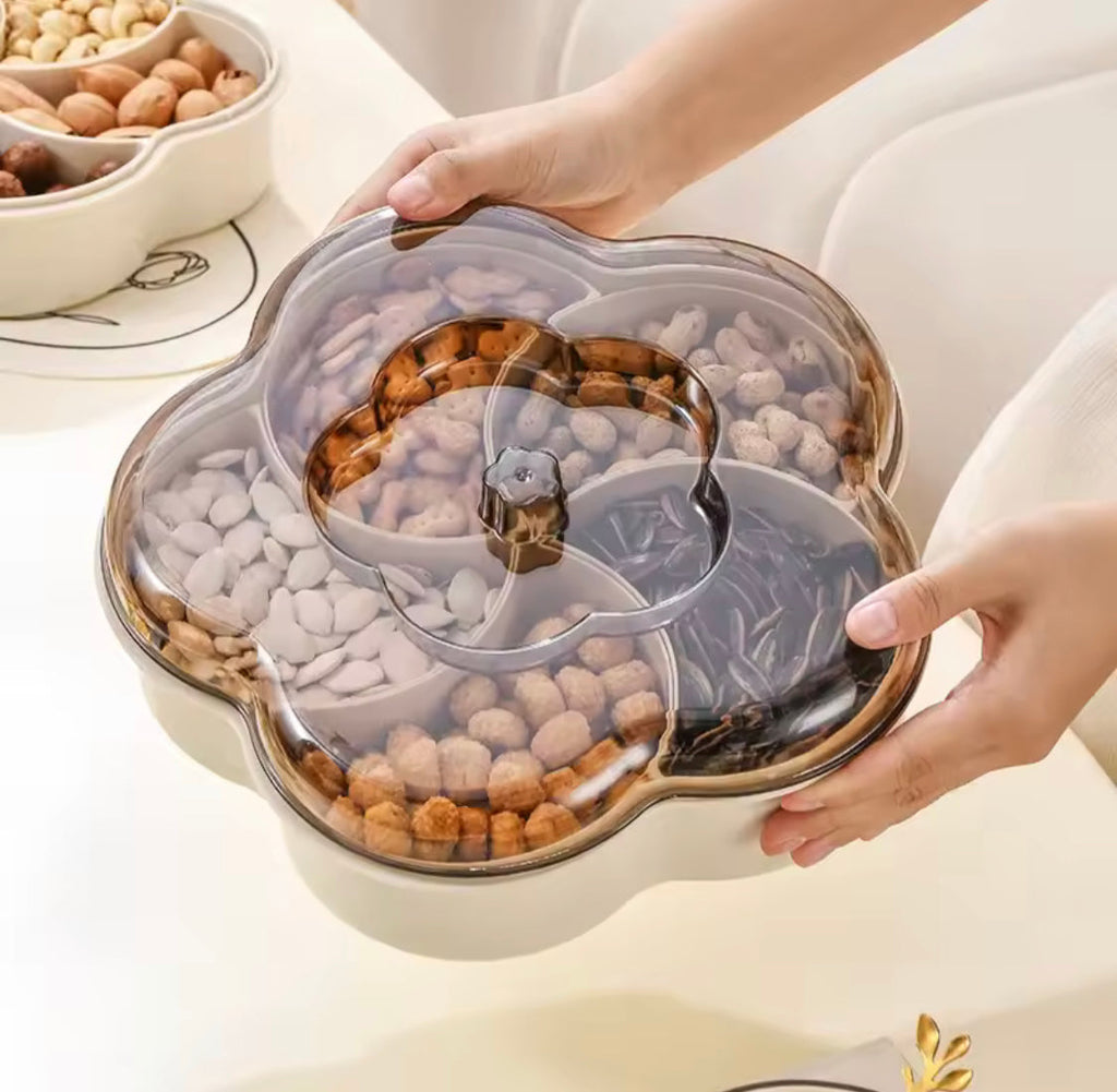 Five Compartments Divided Serving Tray With Lid, Dust Proof Dried Fruit Snack Storage Bowl, Large Capacity Modern Divided Serving Platter Box
