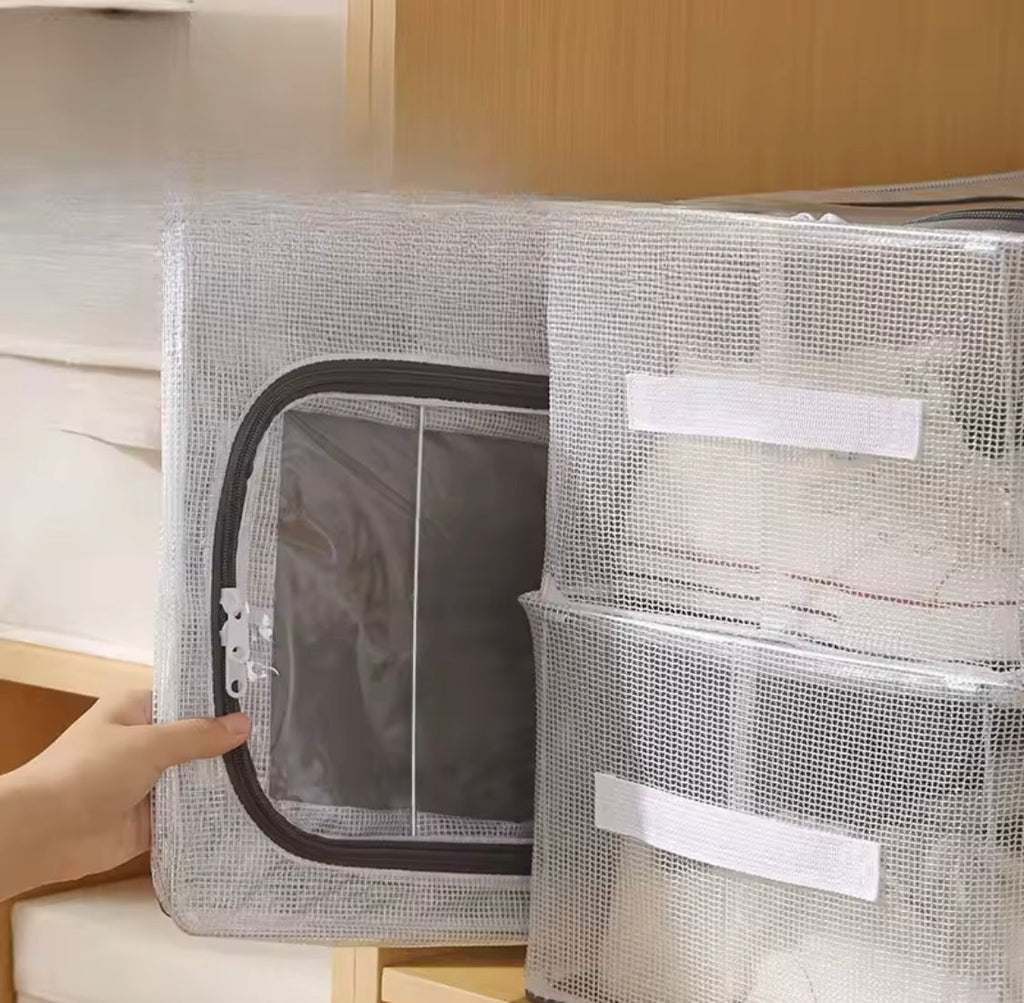 Double Sided Opening Zipper Shoe Storage Box, Foldable Under The Bed Shoe Basket, Dustproof Household Storage Box