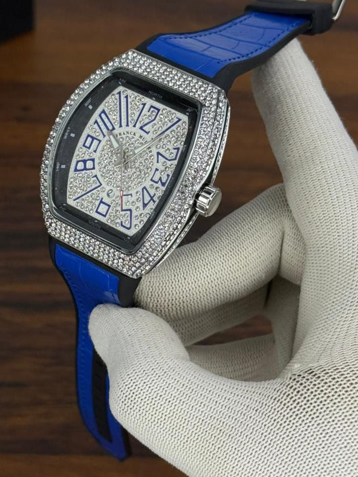 Frank Muller Stone Dial Luxury Automatic Watch – Blue Leather Strap