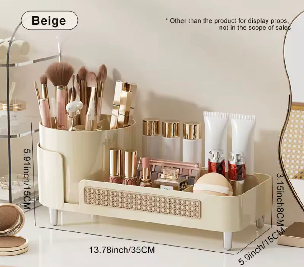 Desktop Cosmetic Storage Box With Rotatable Pen Holder, Cosmetic Display Case, Makeup Sundries Storage Organizer