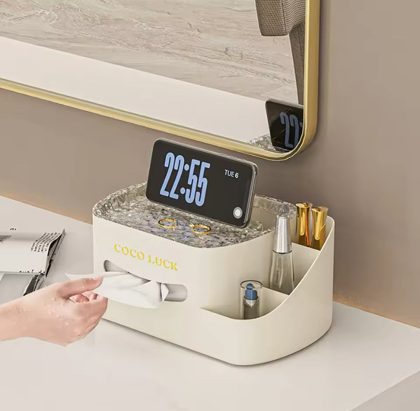 Cosmetic Organizer With Tissue Box, Multifunctional Cosmetic Display Cases with Tissue Box, Makeup Sundries Storage Organizer