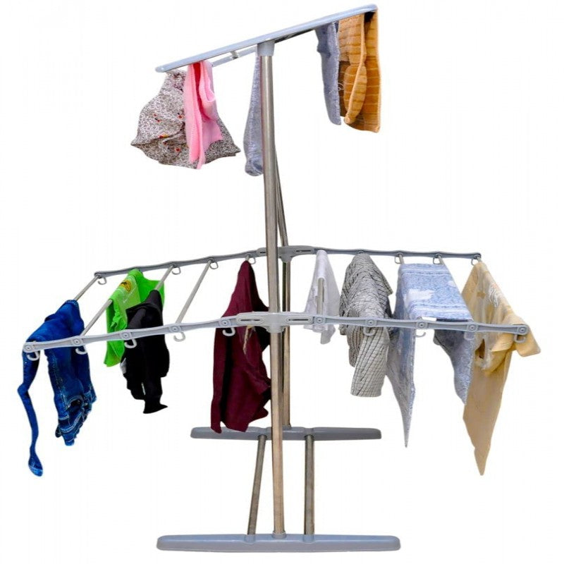 Double Layer Stainless Steel Clothes Rack, Multifunctional 2 Layer Foldable Cloth Dryer Stand Rack, Hanging Storage Wardrobe