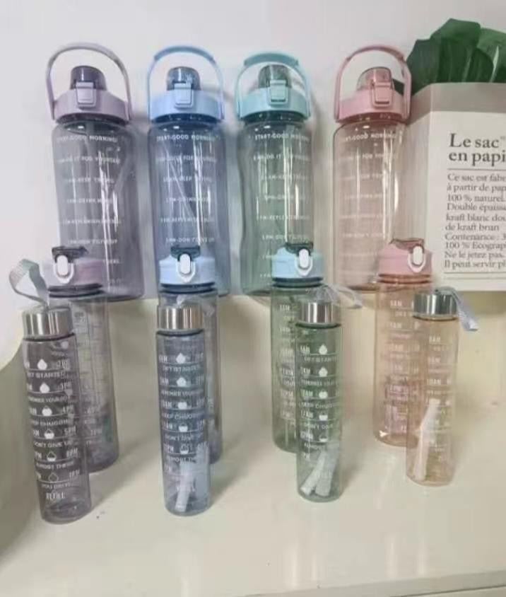 Pack Of 3 Transparent  Motivational Water Bottle, Large Capacity Water Bottle, Sports Water Bottle, Transparent Refillable Leakproof Water Bottle
