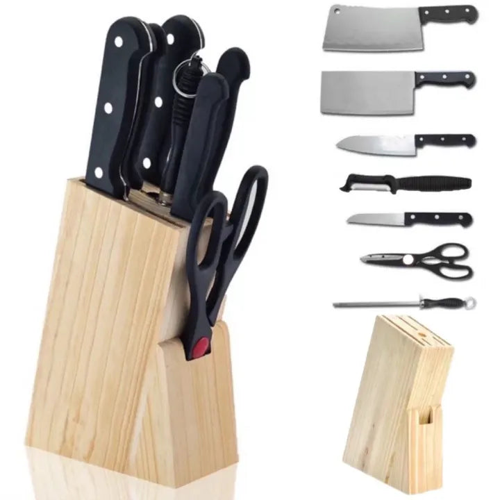 8pcs Kitchen Pine Knives Set With Wooden Holder, Kitchen Drawer Utensils Holder, Wooden Knife Organizer Case