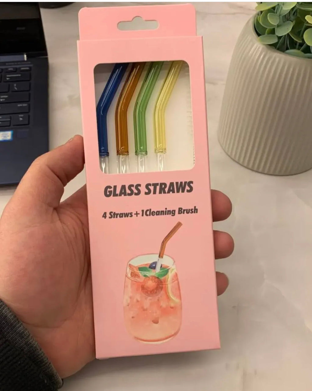 Set Of 4 Glass Straw With Brush,  Rainbow Glass Straw Set, Colourful Reusable Glass Straw, Glass Tube Cocktail Straw