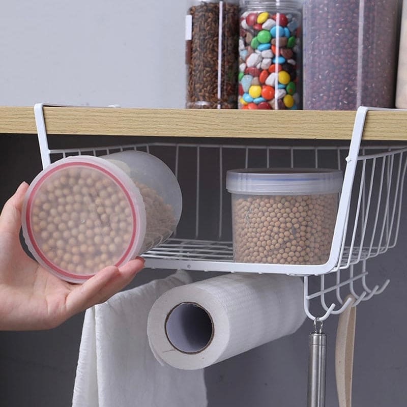 Under Cabinet Hanger Rack, Home Kitchen Hanging Mesh Basket, Wire Shelf Block Rack Organizer, Cabinet Partition Wardrobe Storage Rack, Multipurpose Space Saving Hanging Under Baskets