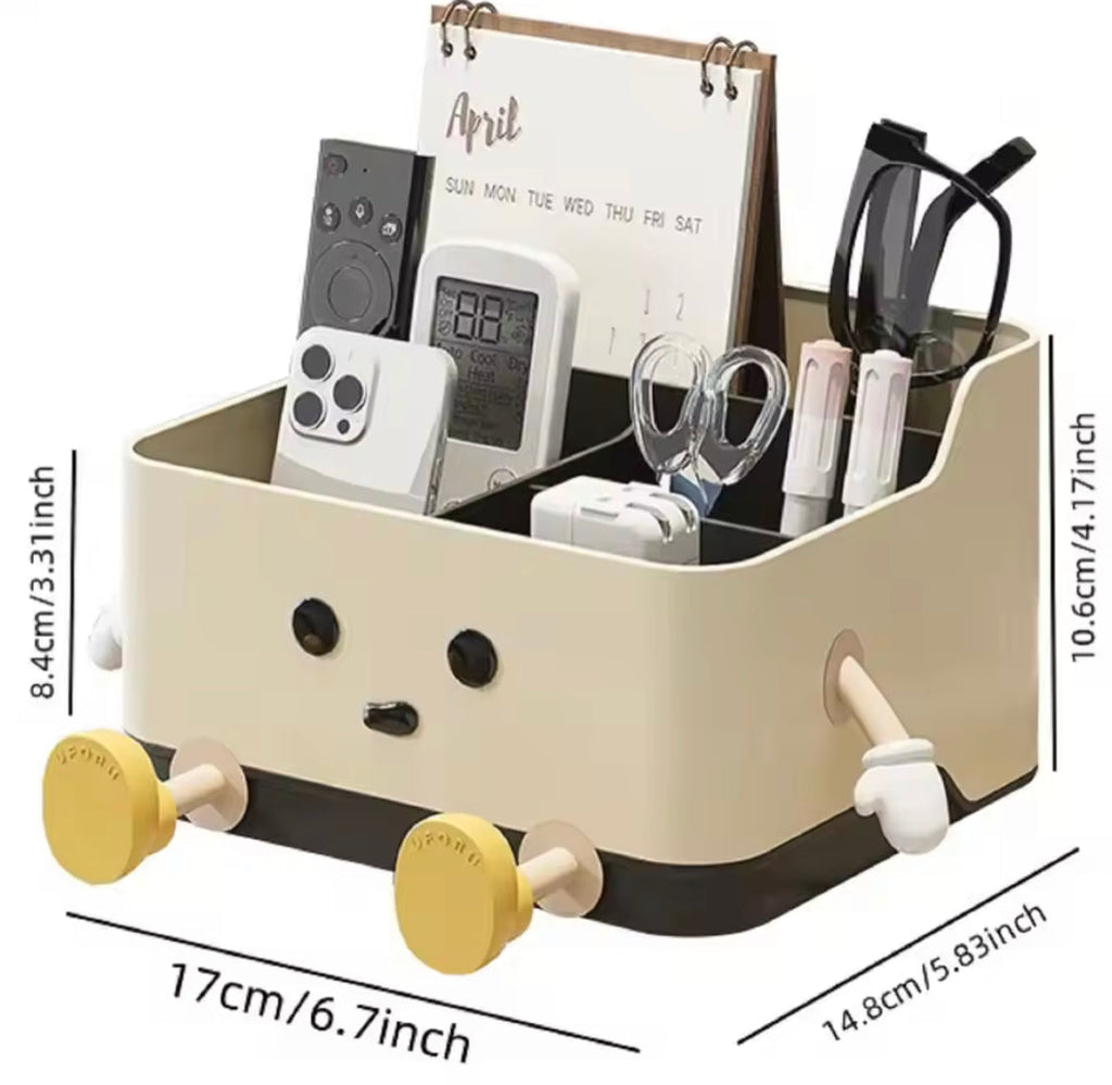 Cute Cartoon Style Desktop Storage Box, Multi Grid Countertop Cosmetic Organizer Shelf, Cute Desktop Decoration Accessories