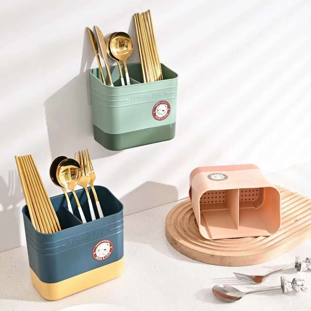 Home Use Cutlery Holder, Wall Mounted Utensils Basket, Cutlery Drainer with Separators, Chopsticks Tube Cutlery Kitchen Organizer, Kitchen Sink Drain Shelf
