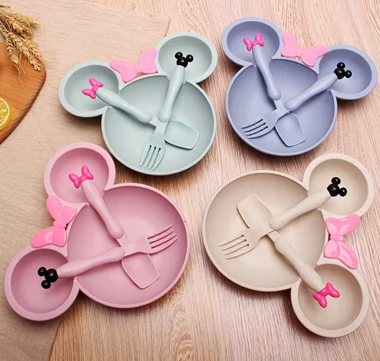 Set of 4 Mickey Mouse Kids Plate set with Spoon and Fork