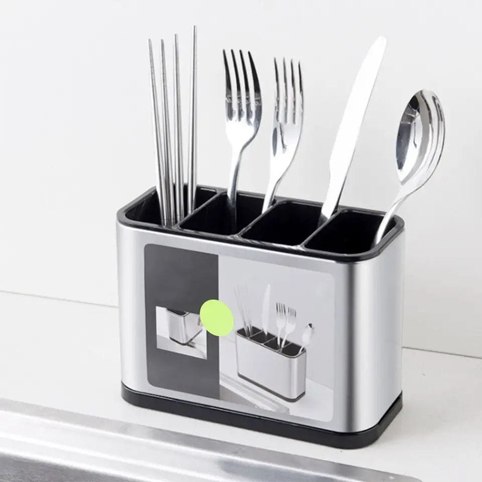 Kitchen Sink Cutlery Holder, Stainless Steel Flatware Organizer, Kitchen Utensils Cutlery Caddy Counter, Multifunctional Kitchen Sink Washing Sponge Storage Rack, Chopstick Cage with Water Outlet Tray