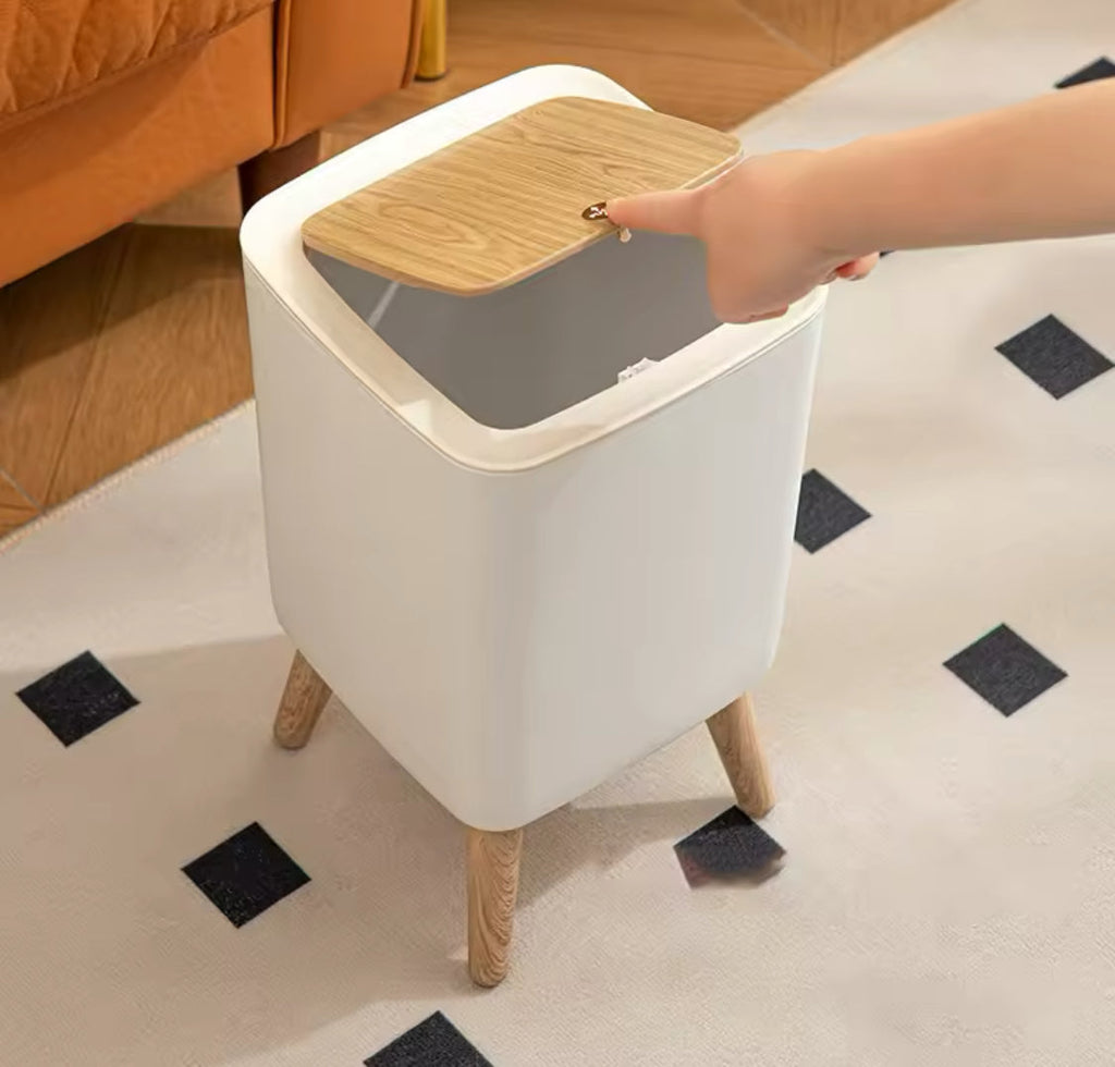 Wooden Pattern Trash Can, Creative Kitchen Dust Bin With Press Cover, Living Room Toilet Garbage Container, Foot Imitation Wood Rubbish Can, Bathroom Kitchen Garbage Bucket